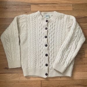 L.L. Bean Cream 100% Irish Wool Knit Cardigan Sweater